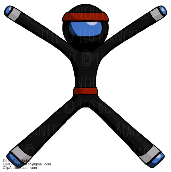 Blue Ninja Warrior Man With Arms And Legs Stretched Out #6998