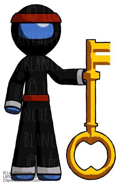 Blue Ninja Warrior Man Holding Key Made Of Gold #7002