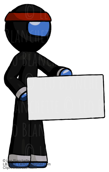 Blue Ninja Warrior Man Presenting Large Envelope #7011