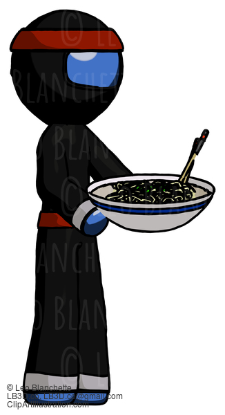 Blue Ninja Warrior Man Holding Noodles Offering To Viewer #7032