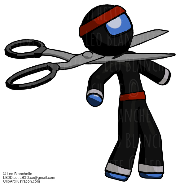 Blue Ninja Warrior Man Scissor Beheading Office Worker Execution #7036