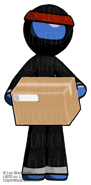 Blue Ninja Warrior Man Holding Box Sent Or Arriving In Mail #7038