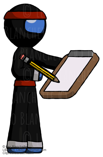 Blue Ninja Warrior Man Using Clipboard And Pencil #7047