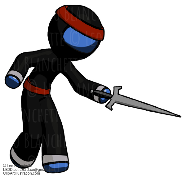 Blue Ninja Warrior Man Sword Pose Stabbing Or Jabbing #7050