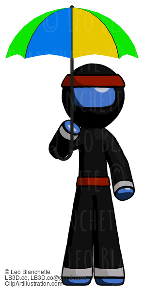 Blue Ninja Warrior Man Holding Umbrella Rainbow Colored #7054