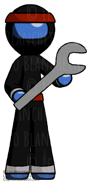 Blue Ninja Warrior Man Holding Large Wrench With Both Hands #7059