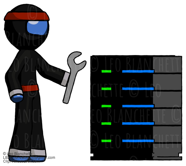 Blue Ninja Warrior Man Server Administrator Doing Repairs #7061