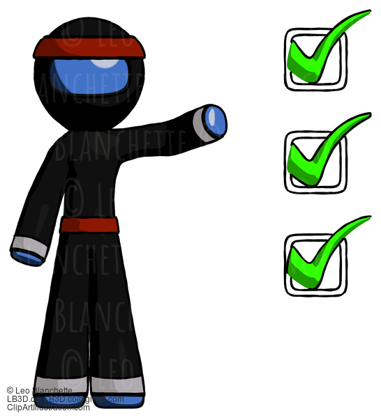 Blue Ninja Warrior Man Standing By List Of Checkmarks #7063