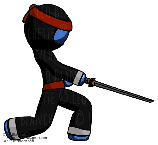 Blue Ninja Warrior Man With Ninja Sword Katana Slicing Or Striking Something #7067