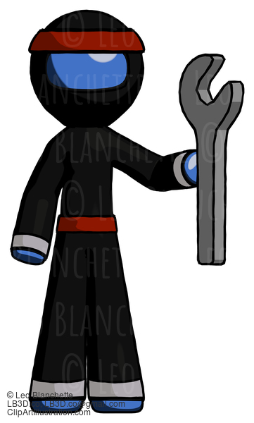 Blue Ninja Warrior Man Holding Wrench Ready To Repair Or Work #7071