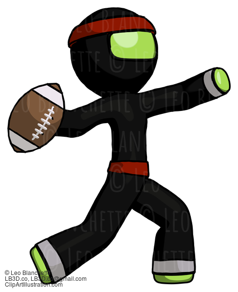 Green Ninja Warrior Man Throwing Football #5253