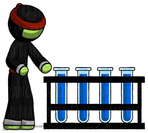 Green Ninja Warrior Man Using Test Tubes Or Vials On Rack #5254