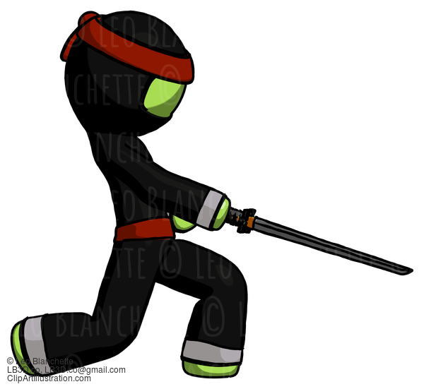 Green Ninja Warrior Man With Ninja Sword Katana Slicing Or Striking Something #5263