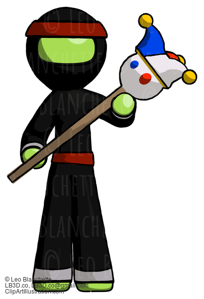 Green Ninja Warrior Man Holding Jester Diagonally #5264