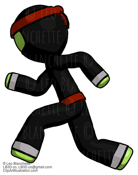 Green Ninja Warrior Man Running Fast Left #5273