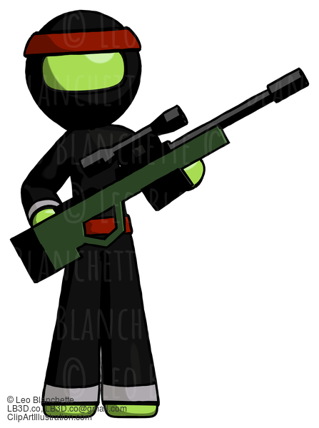 Green Ninja Warrior Man Holding Sniper Rifle Gun #5287