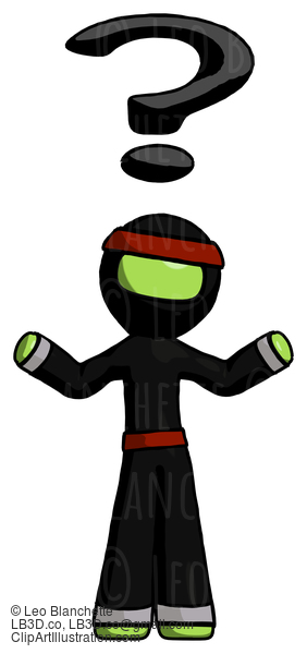 Green Ninja Warrior Man With Question Mark Above Head, Confused #5292