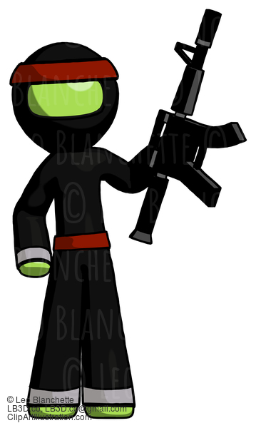 Green Ninja Warrior Man Holding Automatic Gun #5294