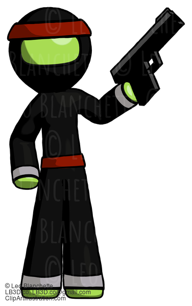 Green Ninja Warrior Man Holding Handgun #5298