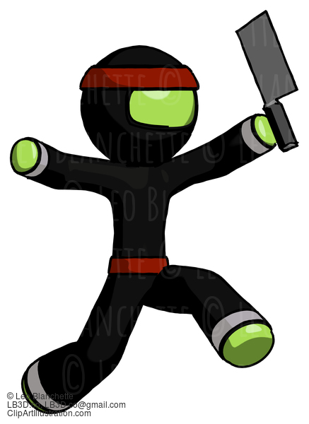 Green Ninja Warrior Man Psycho Running With Meat Cleaver #5302