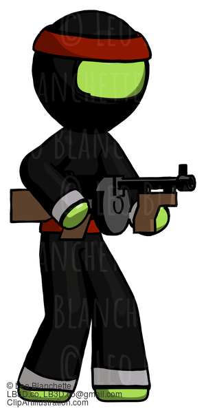 Green Ninja Warrior Man Tommy Gun Gangster Shooting Pose #5308