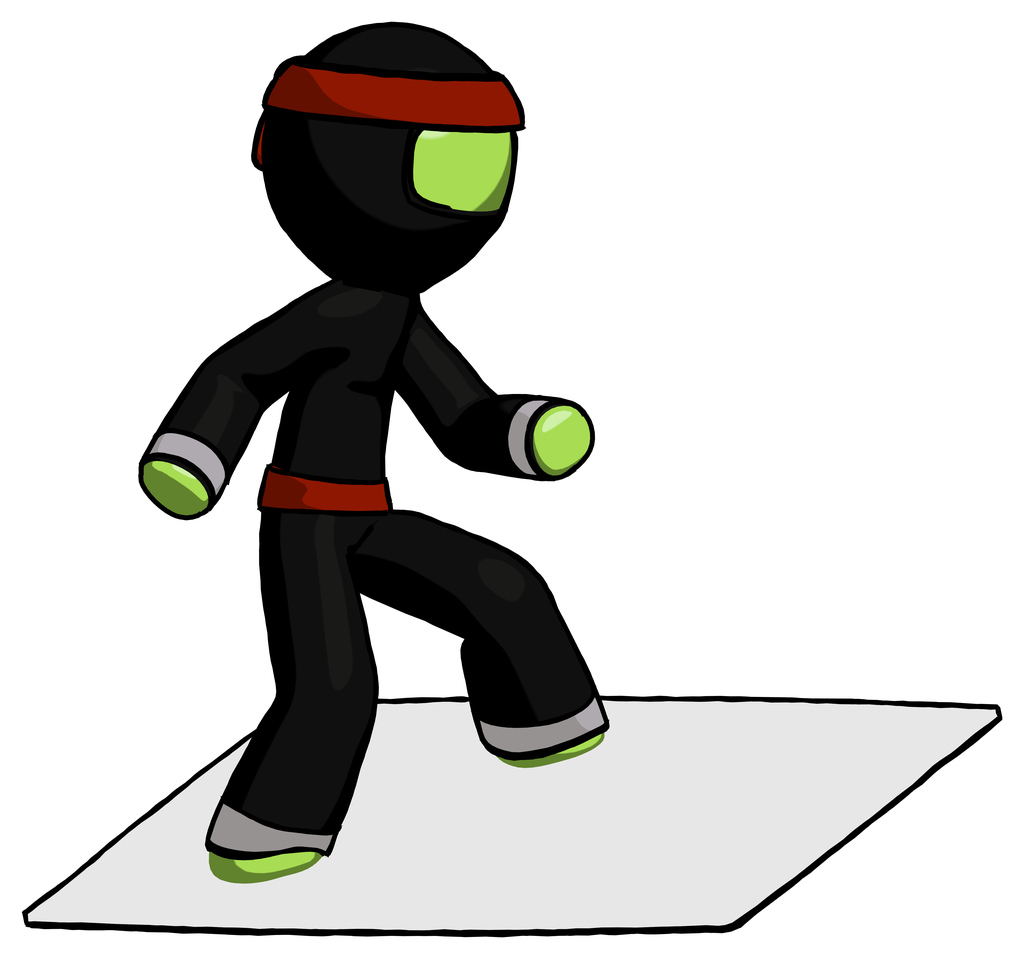 Green Ninja Warrior Man on postage envelope surfing