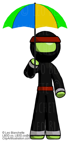 Green Ninja Warrior Man Holding Umbrella Rainbow Colored #5314