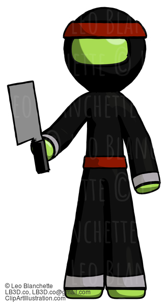 Green Ninja Warrior Man Holding Meat Cleaver #5322