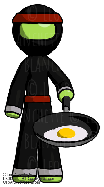 Green Ninja Warrior Man Frying Egg In Pan Or Wok #5327