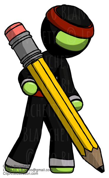 Green Ninja Warrior Man Writing With Large Pencil #5329