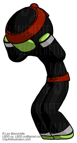 Green Ninja Warrior Man With Headache Or Covering Ears Turned To His Left #5332