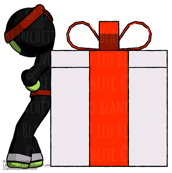 Green Ninja Warrior Man Gift Concept - Leaning Against Large Present #5336