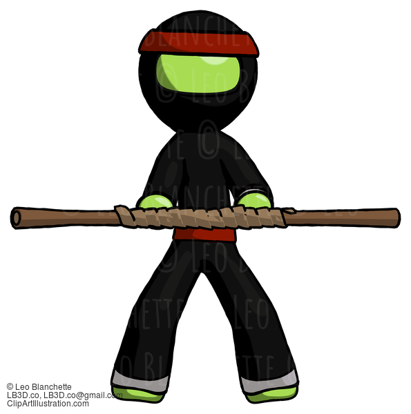 Green Ninja Warrior Man Bo Staff Kung Fu Defense Pose #5342