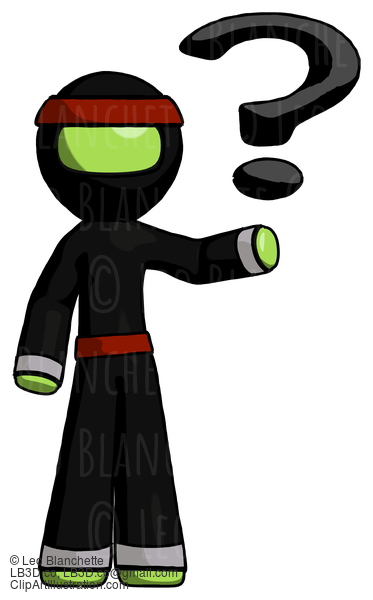 Green Ninja Warrior Man Holding Question Mark To Right #5345