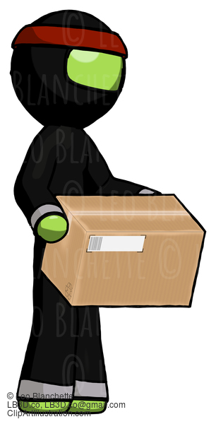 Green Ninja Warrior Man Holding Package To Send Or Recieve In Mail #5348