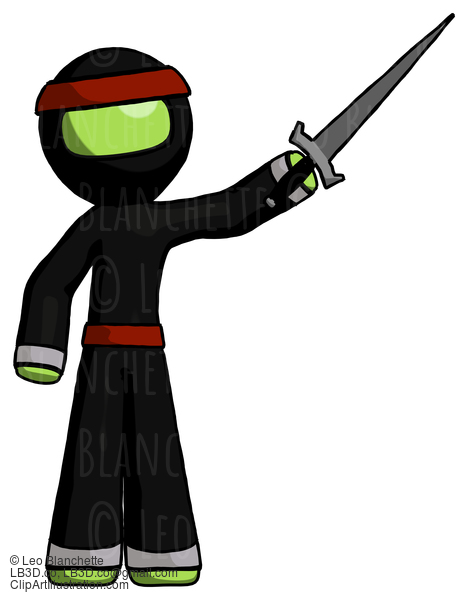 Green Ninja Warrior Man Holding Sword In The Air Victoriously #5355