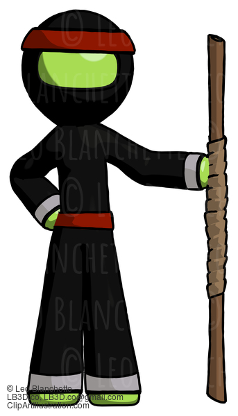 Green Ninja Warrior Man Holding Staff Or Bo Staff #5356