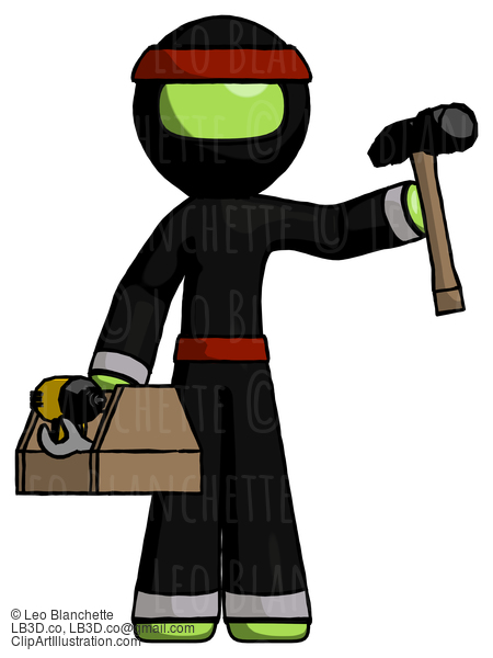 Green Ninja Warrior Man Holding Tools And Toolchest Ready To Work #5358