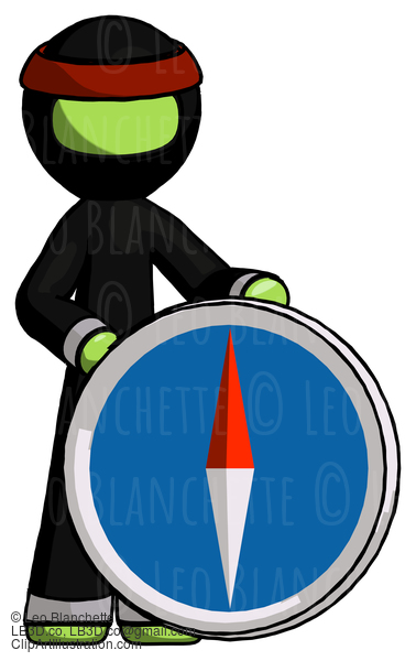 Green Ninja Warrior Man Standing Beside Large Compass #5361