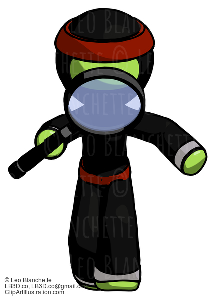 Green Ninja Warrior Man Looking Down Through Magnifying Glass #5362