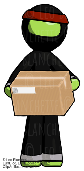 Green Ninja Warrior Man Holding Box Sent Or Arriving In Mail #5371