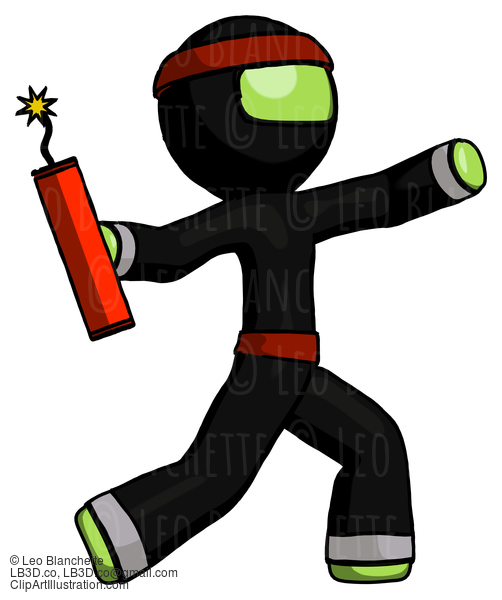 Green Ninja Warrior Man Throwing Dynamite #5373