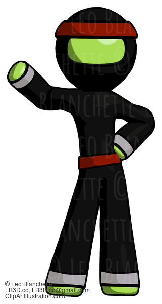 Green Ninja Warrior Man Waving Right Arm With Hand On Hip #5379