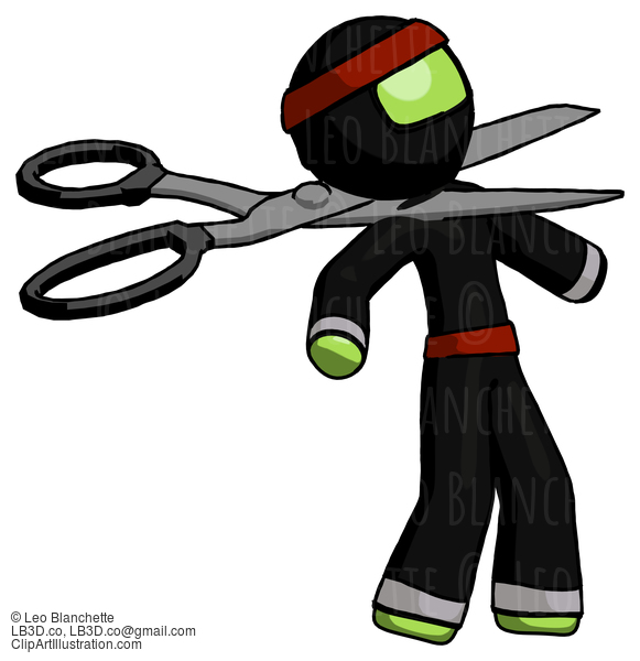 Green Ninja Warrior Man Scissor Beheading Office Worker Execution #5386