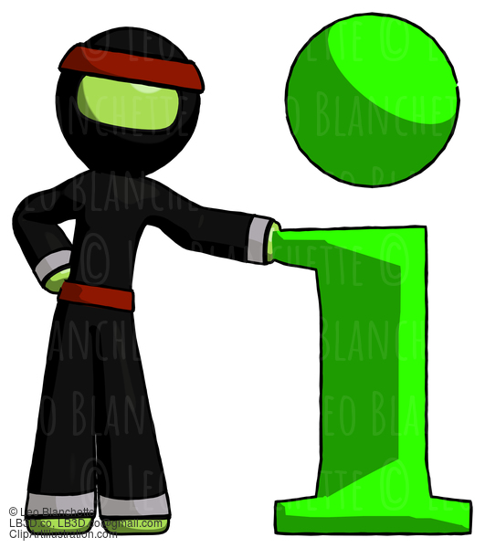 Green Ninja Warrior Man With Info Symbol Leaning Up Against It #5388