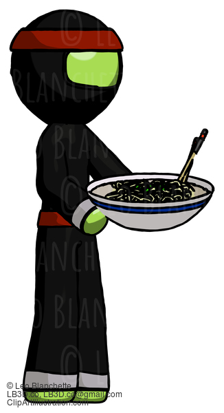 Green Ninja Warrior Man Holding Noodles Offering To Viewer #5391