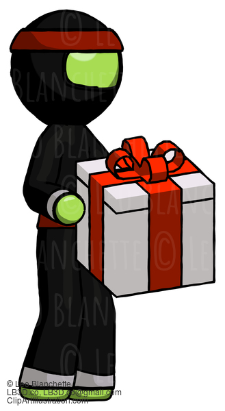 Green Ninja Warrior Man Giving A Present #5392