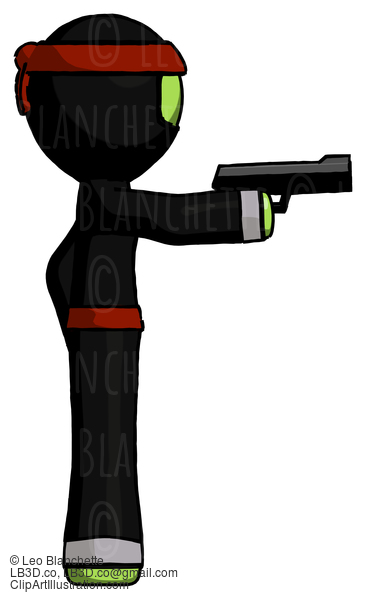 Green Ninja Warrior Man Firing A Handgun #5393