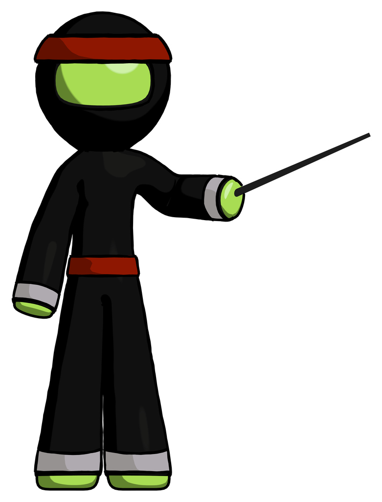 Green Ninja Warrior Man Teacher or conductor with stick or baton directing