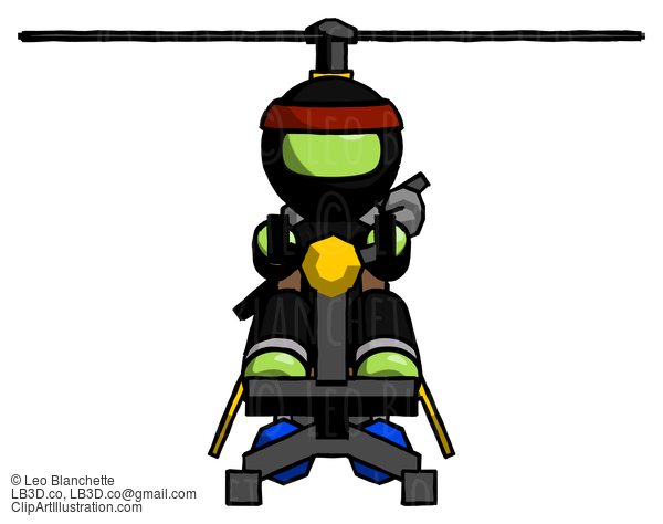 Green Ninja Warrior Man Flying In Gyrocopter Front View #5403